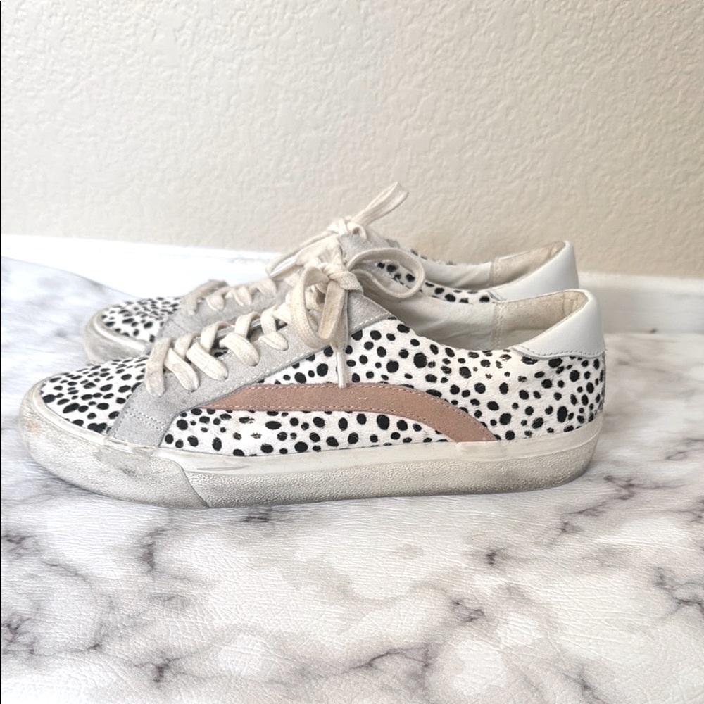 Madewell Sidewalk Low Top Leather Calf Hair Leopard Print Sneakers
